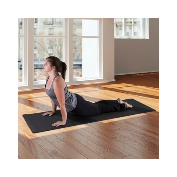 Non-Slip Yoga Mat Double Sided Comfort Foam Exercise For Fitness, Pilates With Carrying Strap(Black)